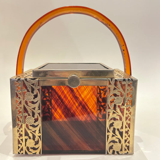 Vintage Tyrolean N.Y. Amber & Gold Lucite Purse (1127b)