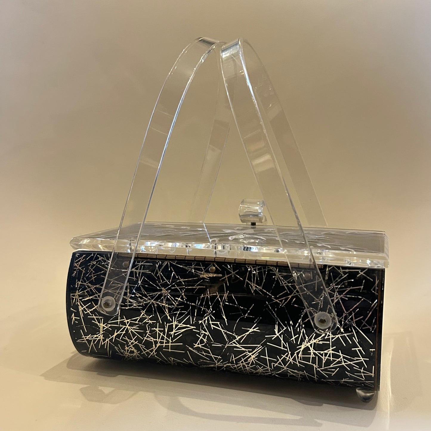 Vintage Charles S Kahn Tinsel Lucite Purse (1119a)