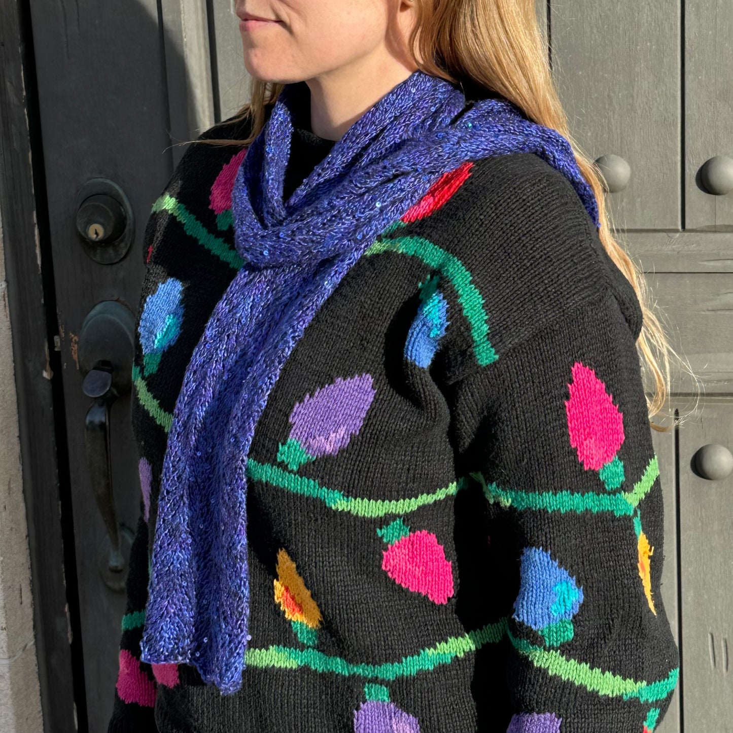 Percy Knits Blue Sequin Scarf