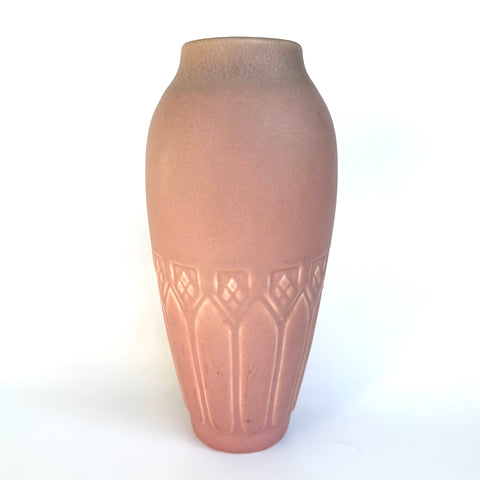 Vintage 1924 Rookwood Pottery Matte Pink Geometric Floral Vase