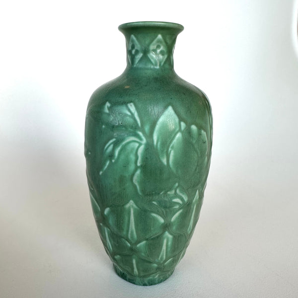 Vintage 1937 Rookwood Pottery Green Geometric Floral Small Neck Vase