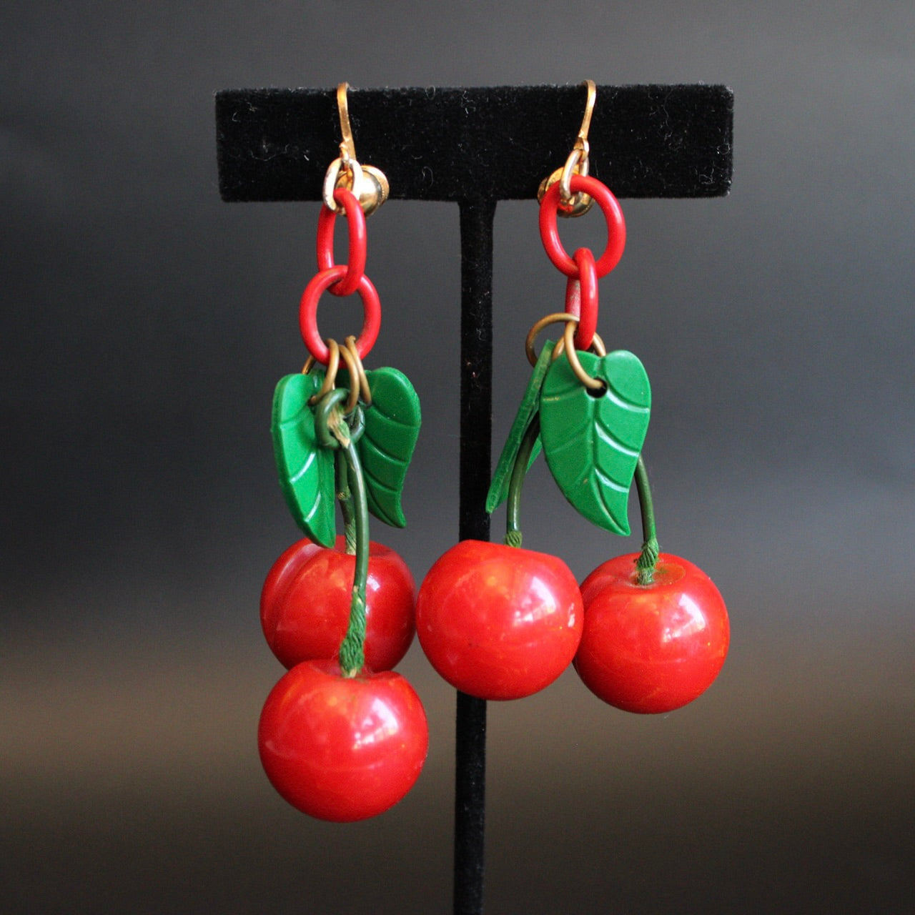 Vintage Bakelite Cherry Dangle Earrings