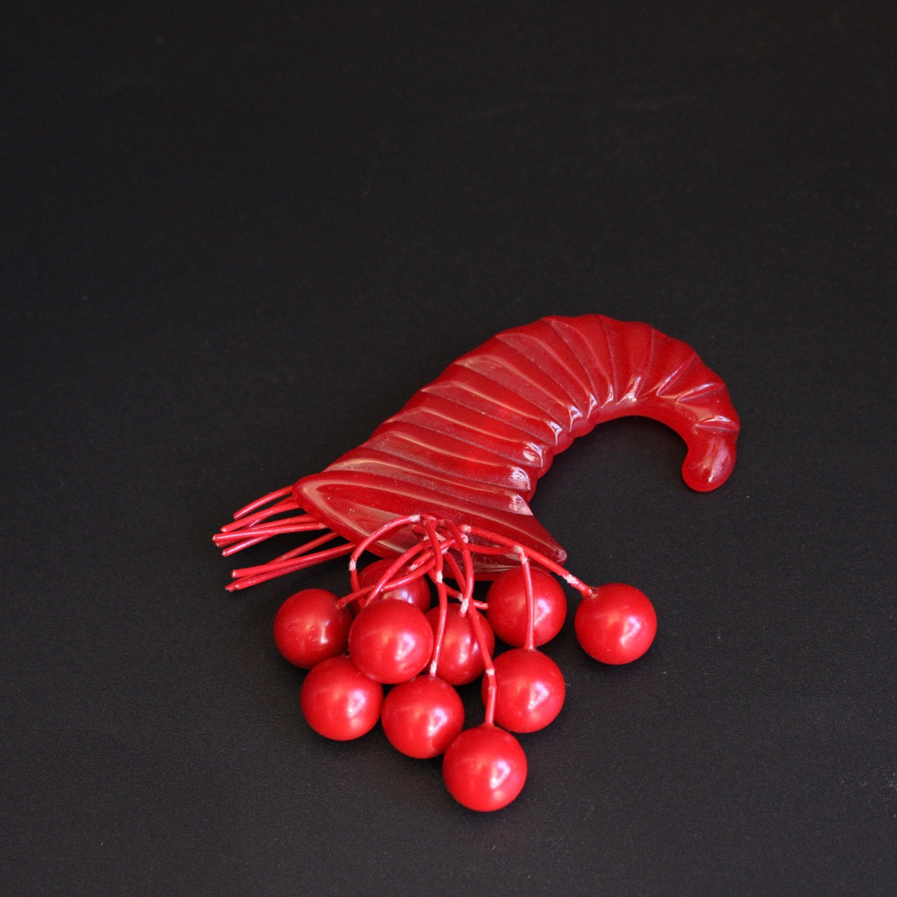 Vintage Bakelite Cornucopia With Dangling Cherries