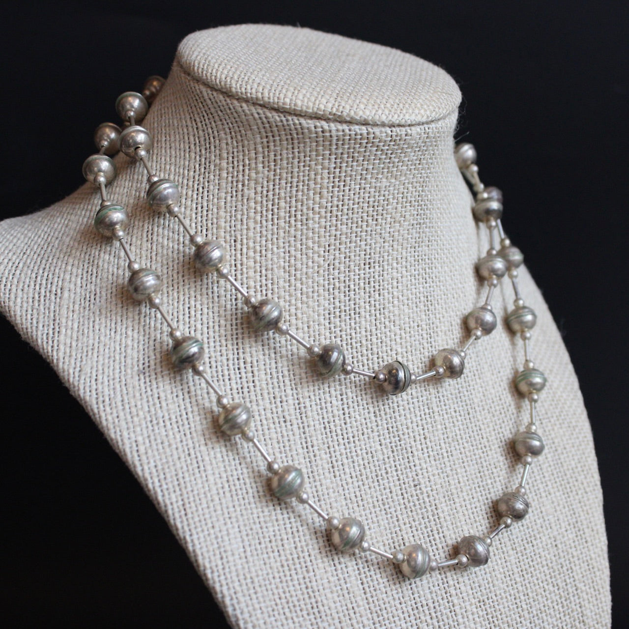 Vintage Sterling Silver Double Clasp Beaded Necklace