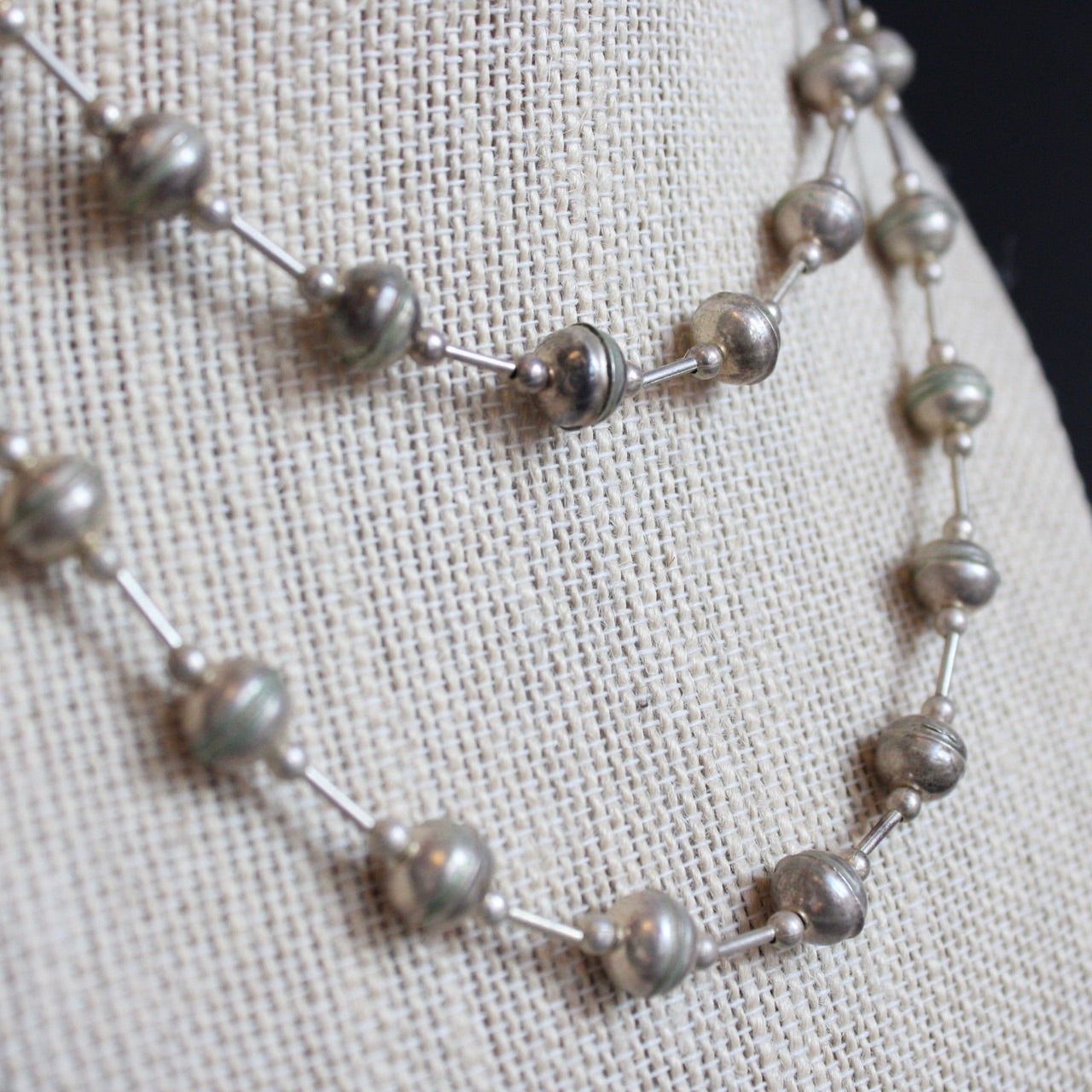 Vintage Sterling Silver Double Clasp Beaded Necklace
