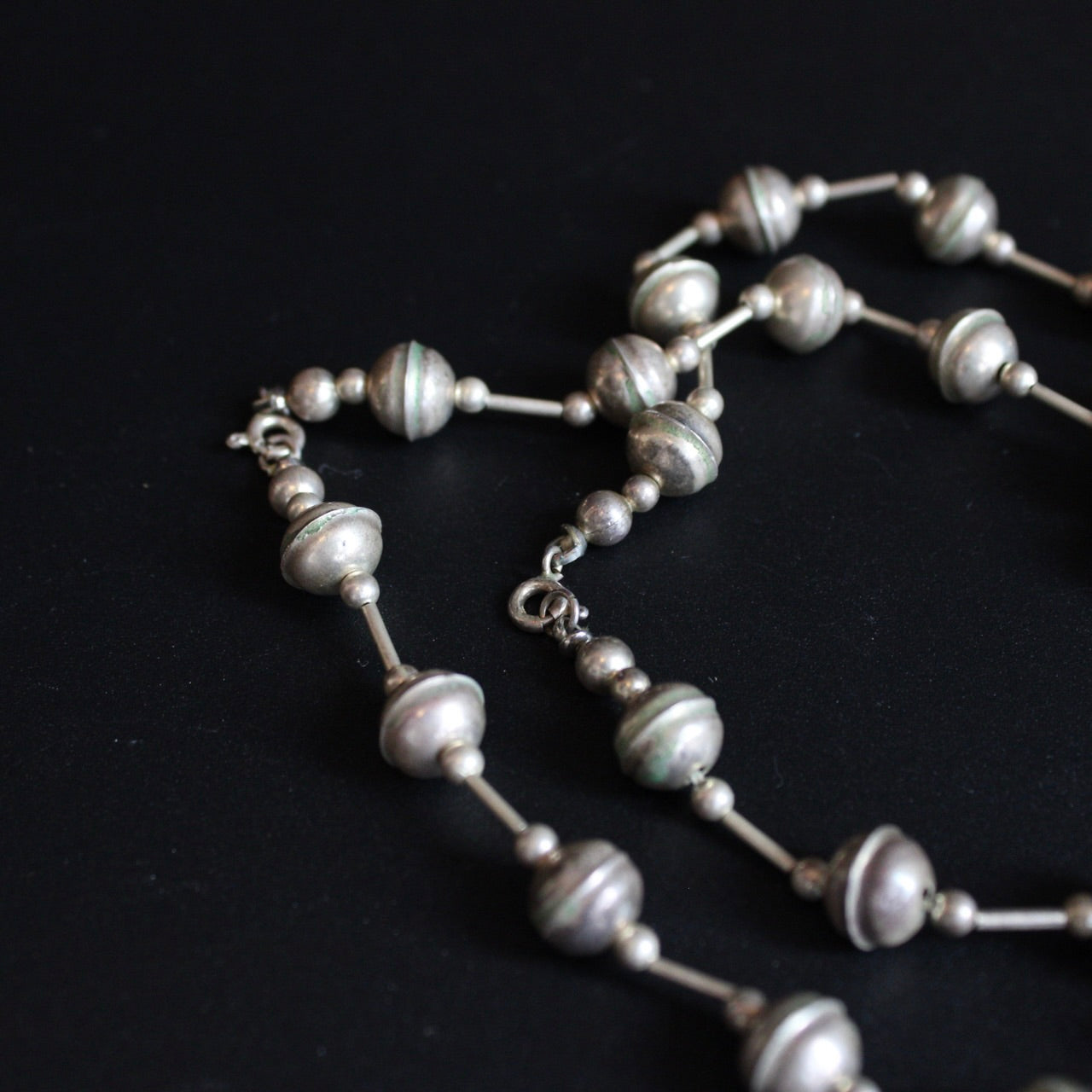 Vintage Sterling Silver Double Clasp Beaded Necklace