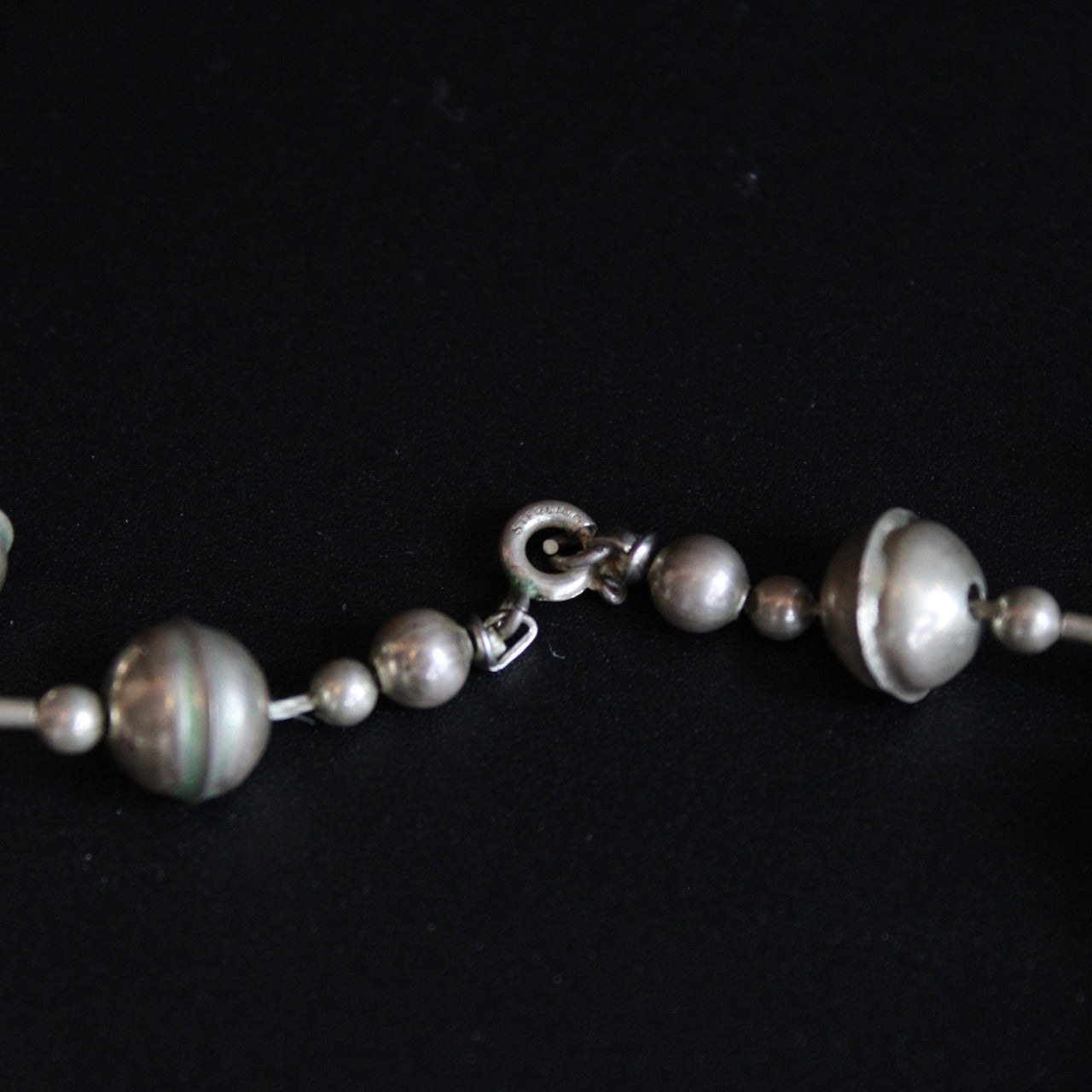 Vintage Sterling Silver Double Clasp Beaded Necklace