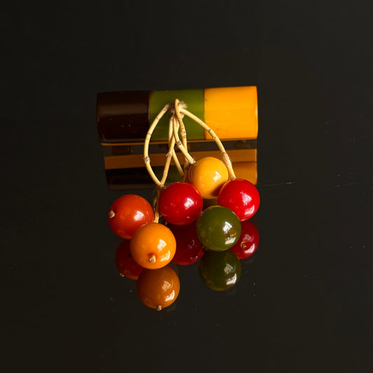 Vintage Bakelite Bar Brooch With Dangling Balls