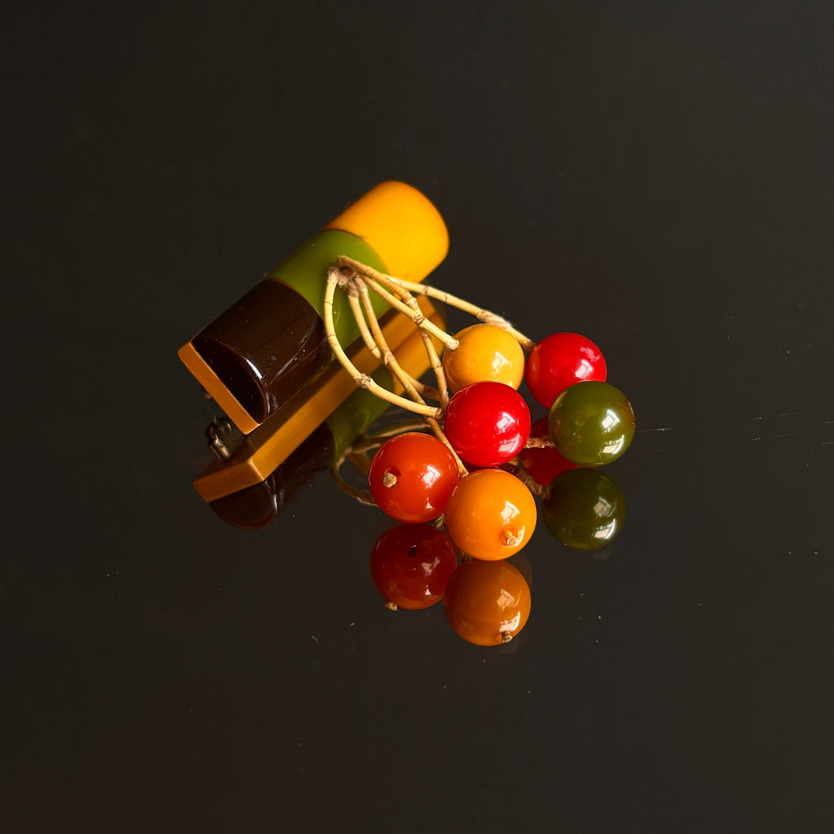 Vintage Bakelite Bar Brooch With Dangling Balls