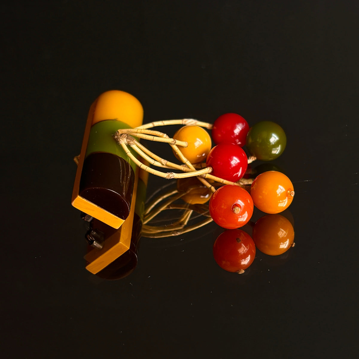 Vintage Bakelite Bar Brooch With Dangling Balls