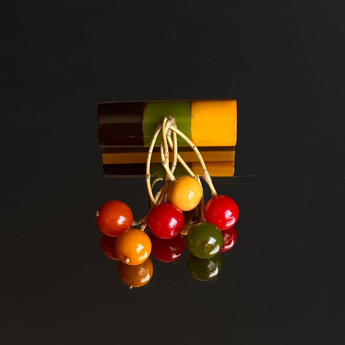 Vintage Bakelite Bar Brooch With Dangling Balls