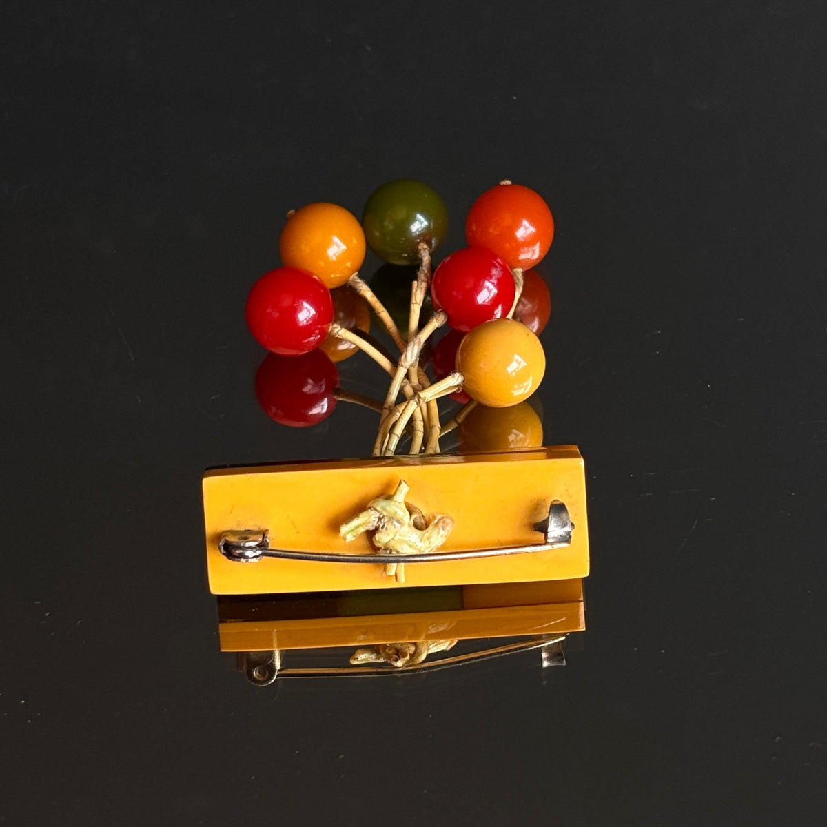 Vintage Bakelite Bar Brooch With Dangling Balls