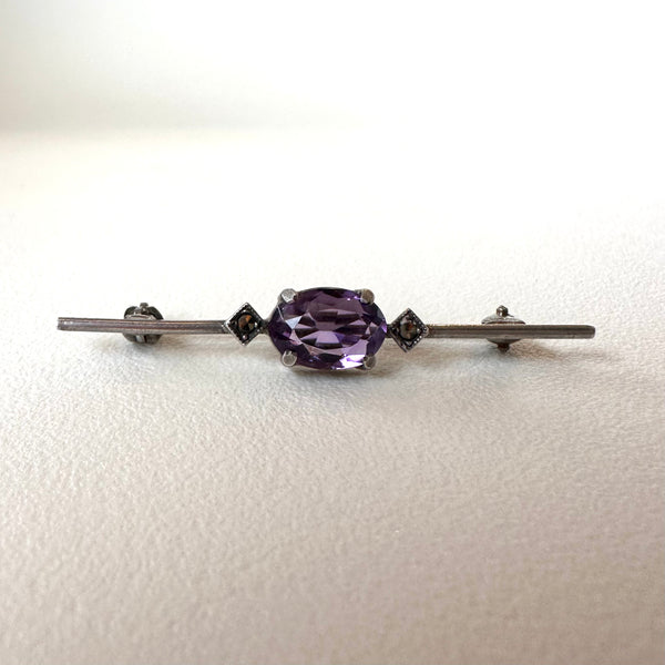 Vintage Amethyst and Marcasite Silver Bar Pin (23)