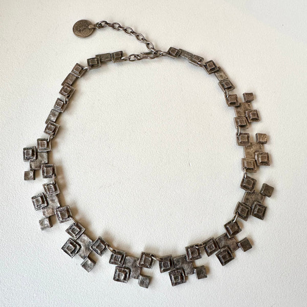 Vintage Turkish Geometric Pewter Necklace (7)