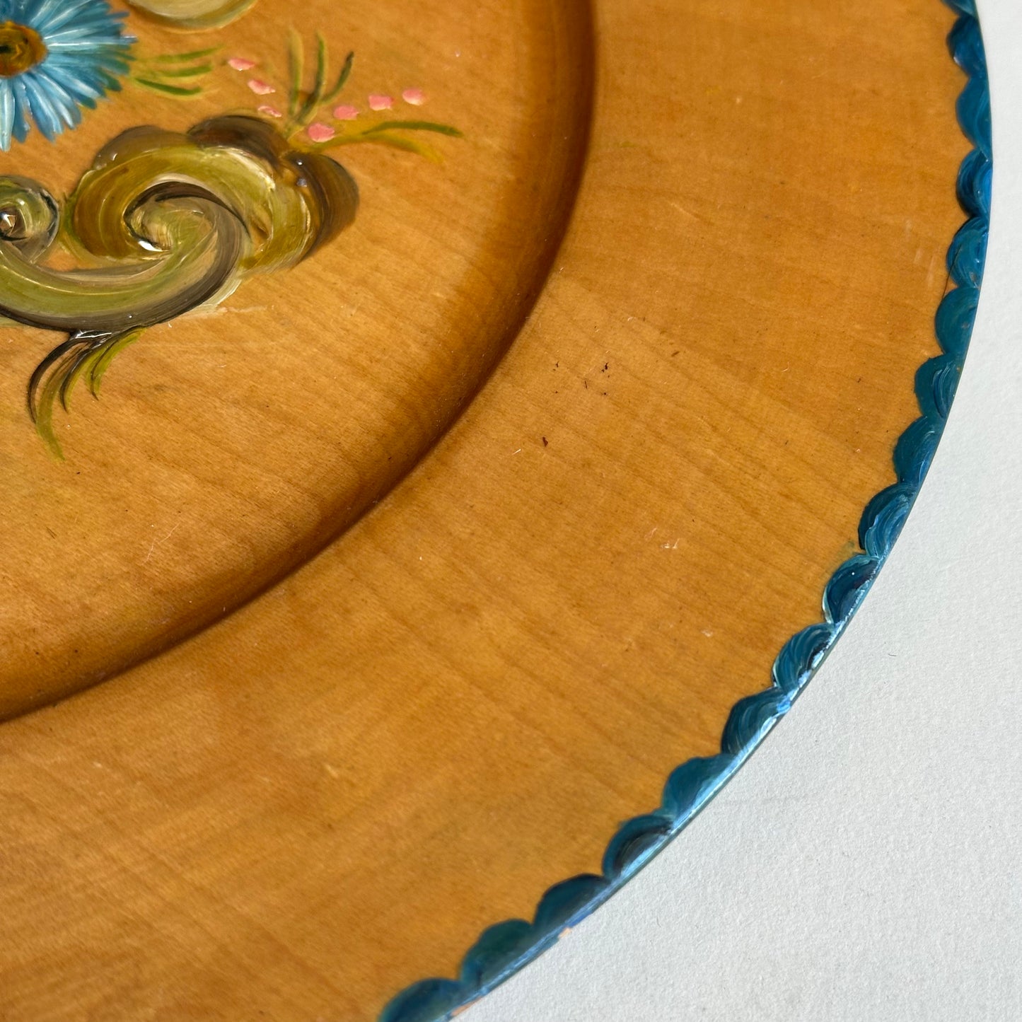 Vintage Hand Painted Rosemaling Wooden Plate