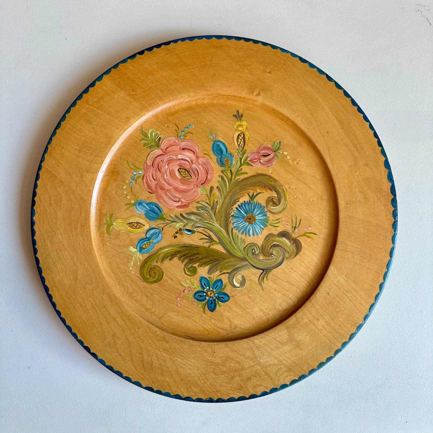 Vintage Hand Painted Rosemaling Wooden Plate