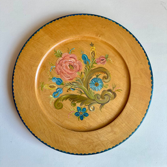 Vintage Hand Painted Rosemaling Wooden Plate