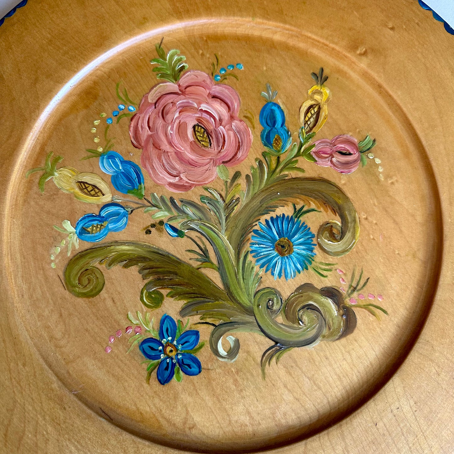 Vintage Hand Painted Rosemaling Wooden Plate