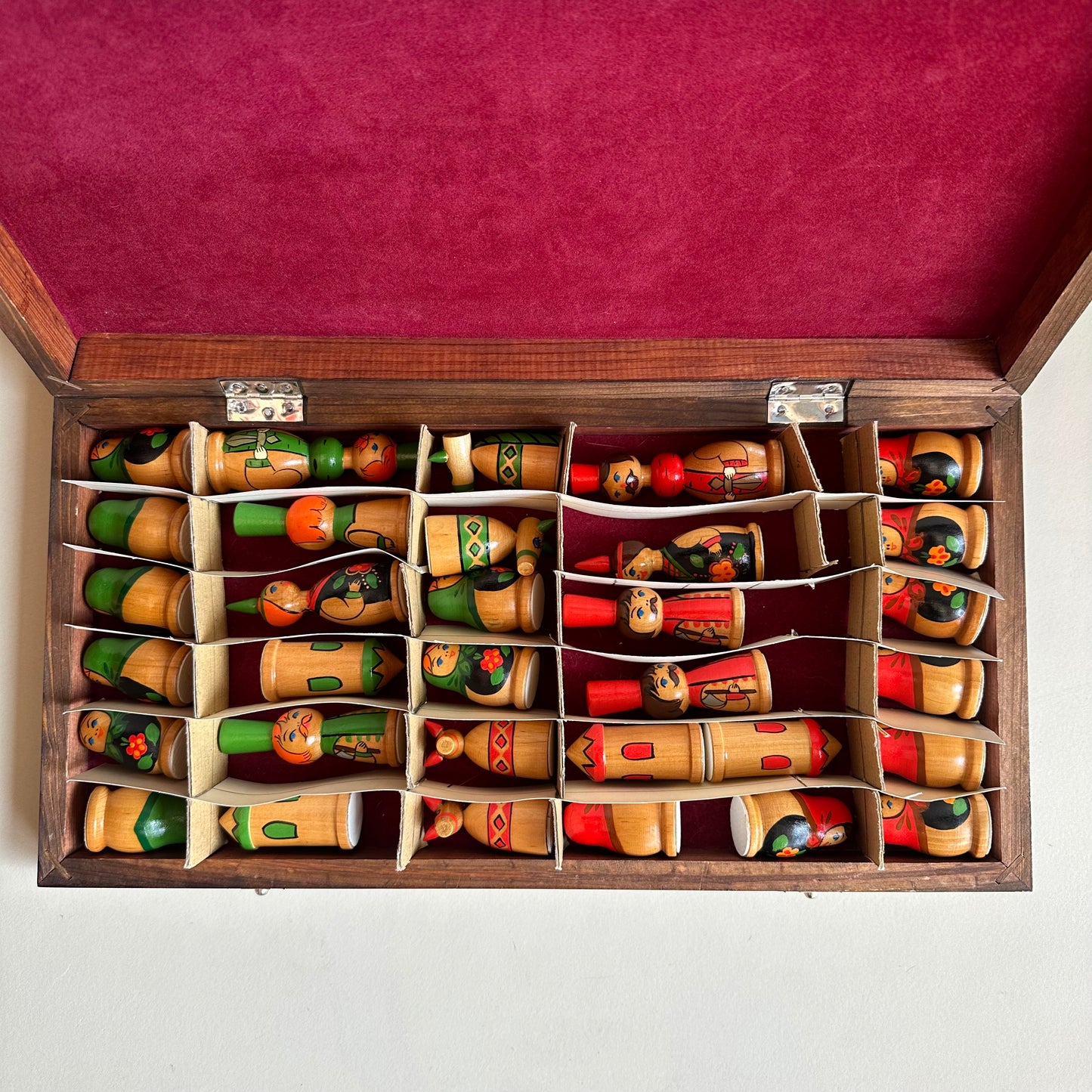 Vintage Eastern European Hand Painted Wood Chess Set