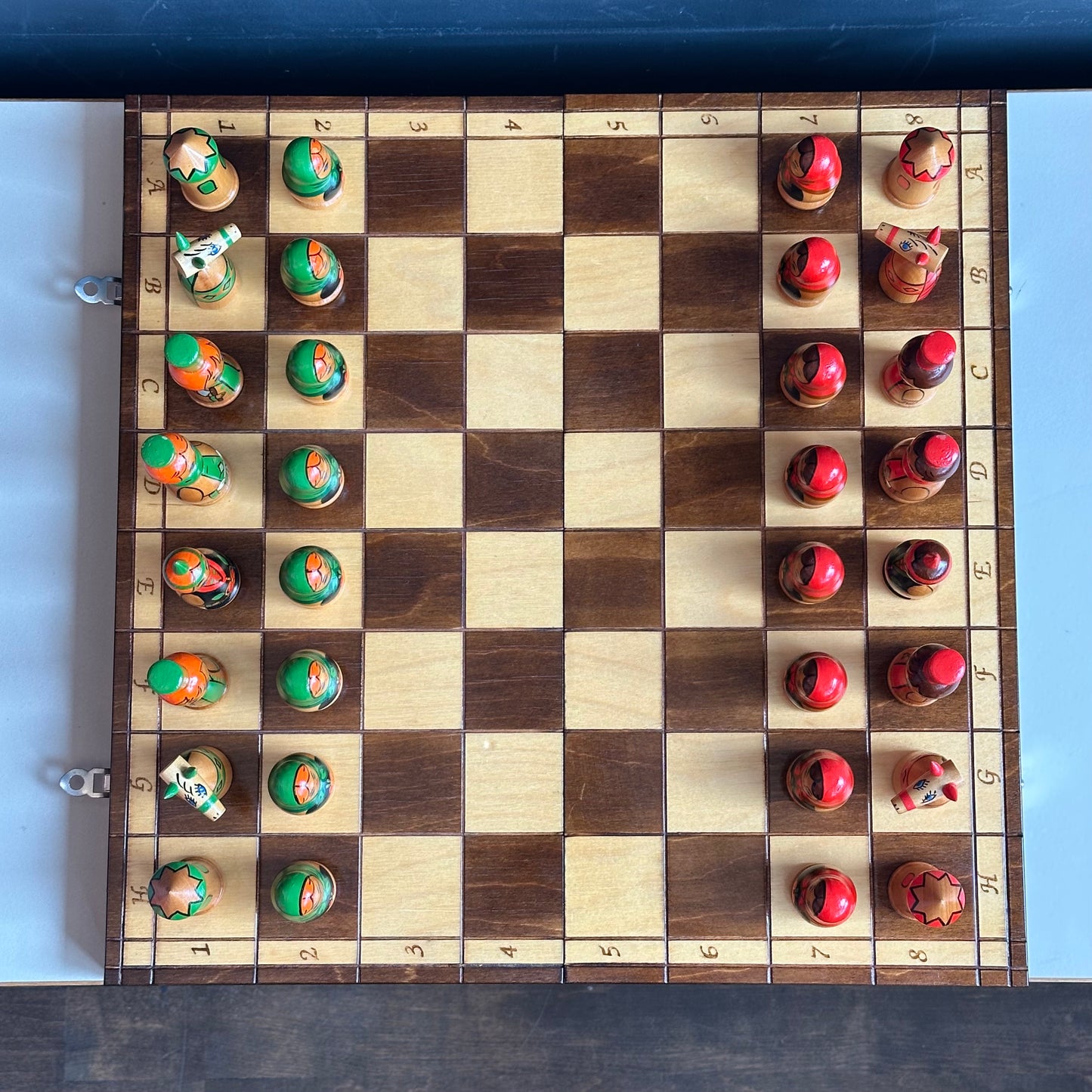 Vintage Eastern European Hand Painted Wood Chess Set