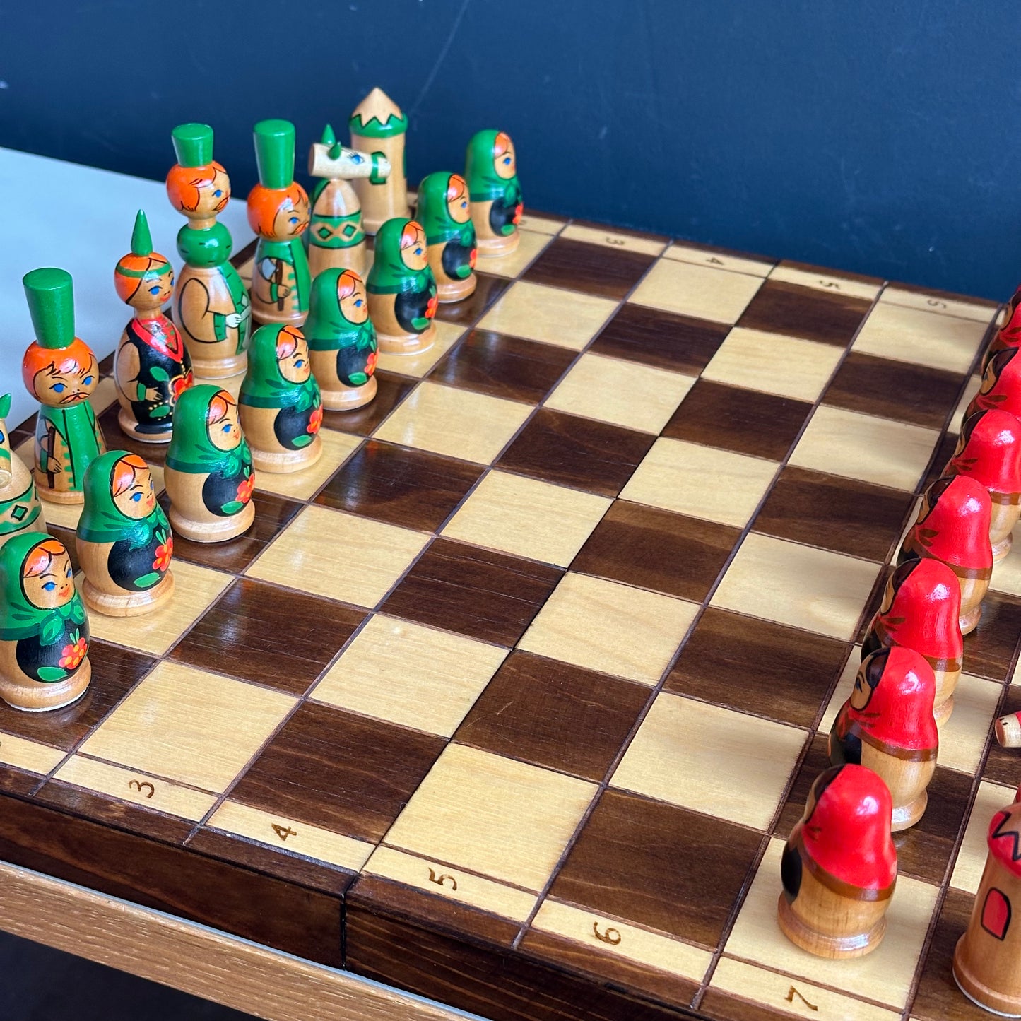 Vintage Eastern European Hand Painted Wood Chess Set