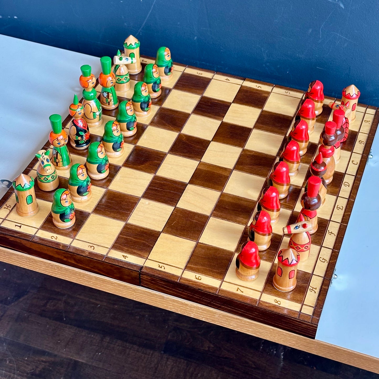 Vintage Eastern European Hand Painted Wood Chess Set