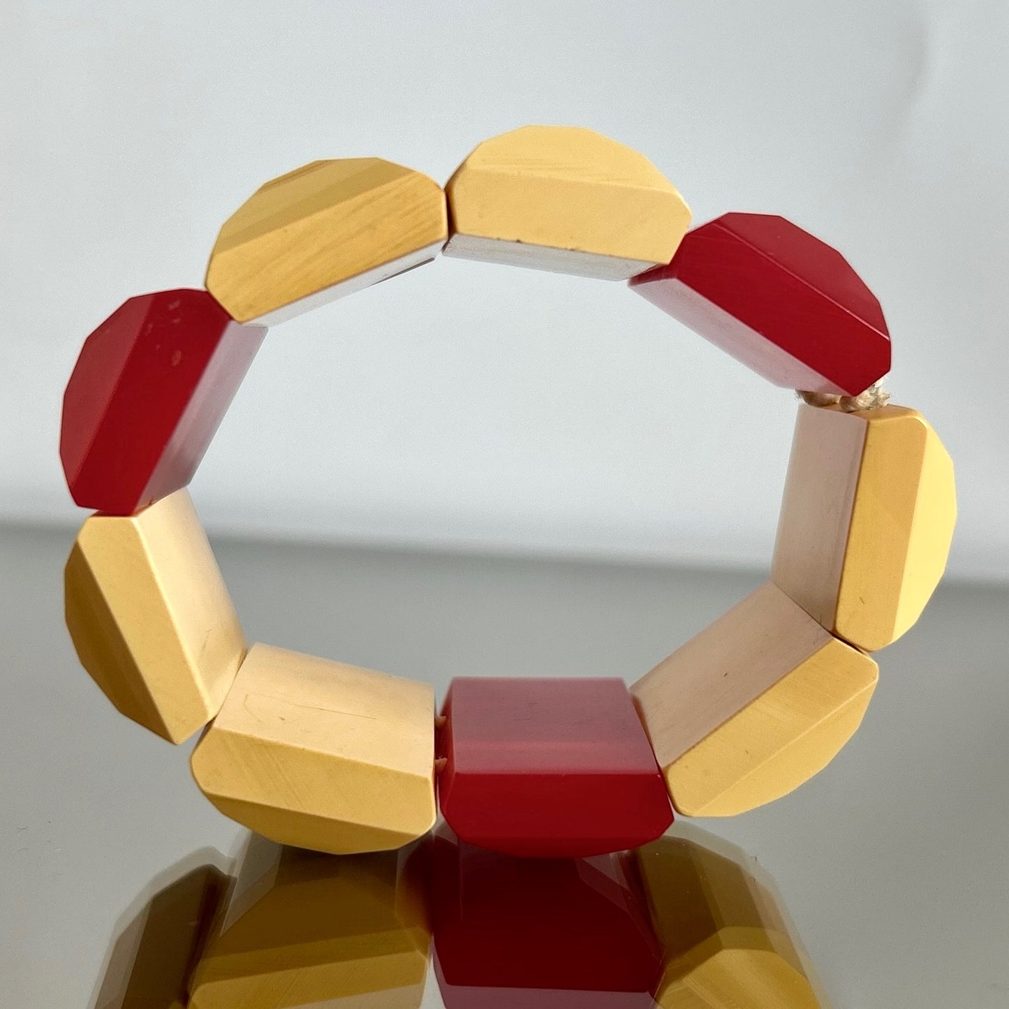 Vintage Pale Yellow and Bright Red Bakelite Stretch Bracelet