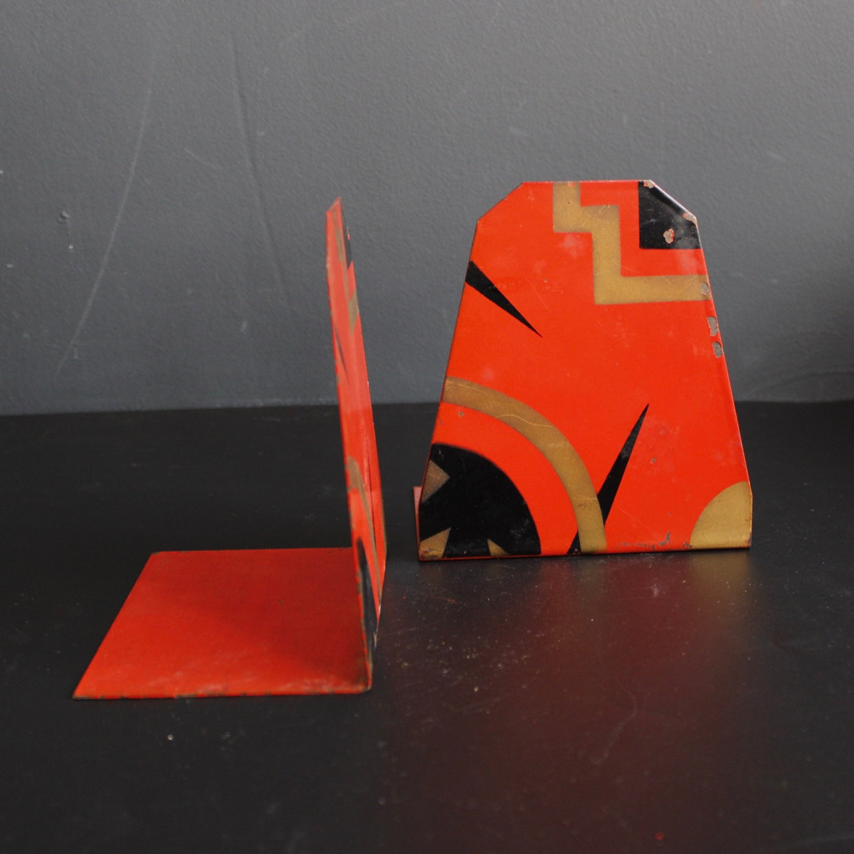 Vintage Bauhaus Painted Enamel Bookends Set