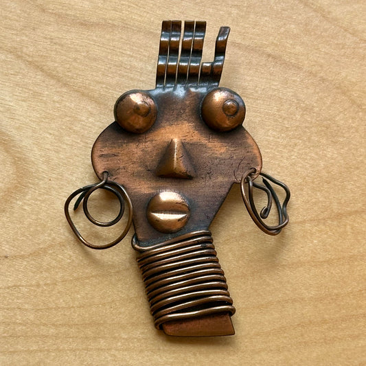 Vintage Rebajes Copper Ubangi Face Brooch