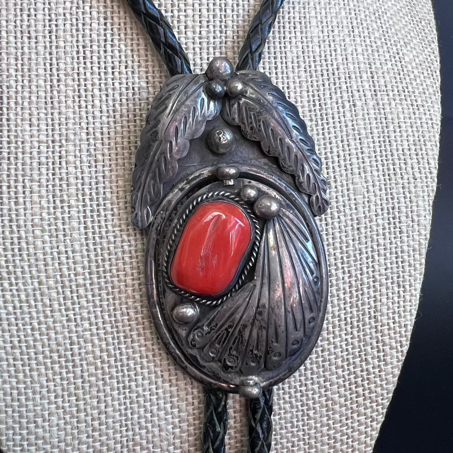 Vintage Bennett Turquoise and Coral Bolo Tie