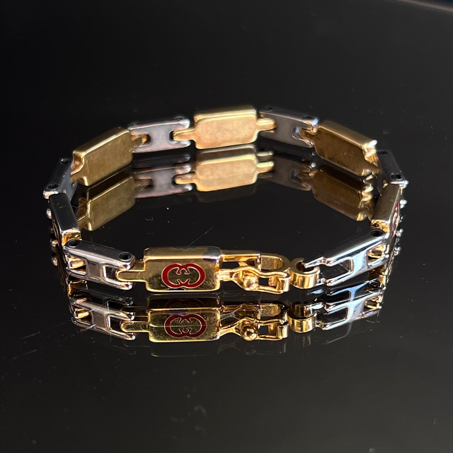Vintage Gucci Silver & Gold Logo Bracelet
