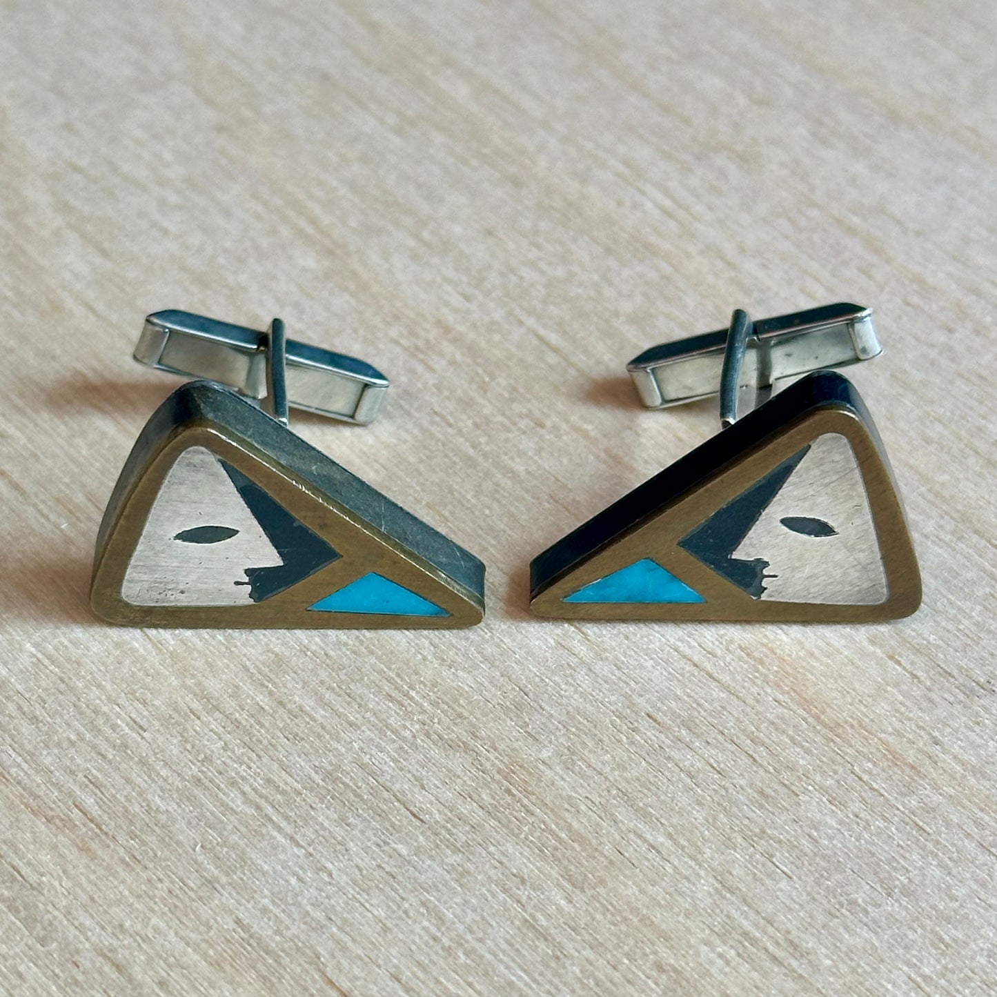 Vintage Los Castillo Sterling & Inlay Face Cufflinks