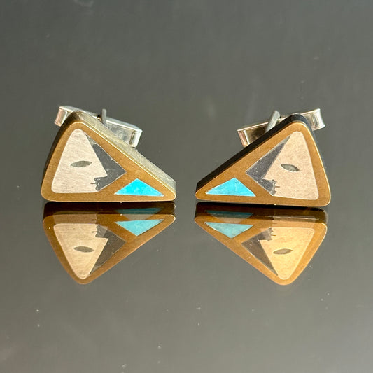 Vintage Los Castillo Sterling & Inlay Face Cufflinks