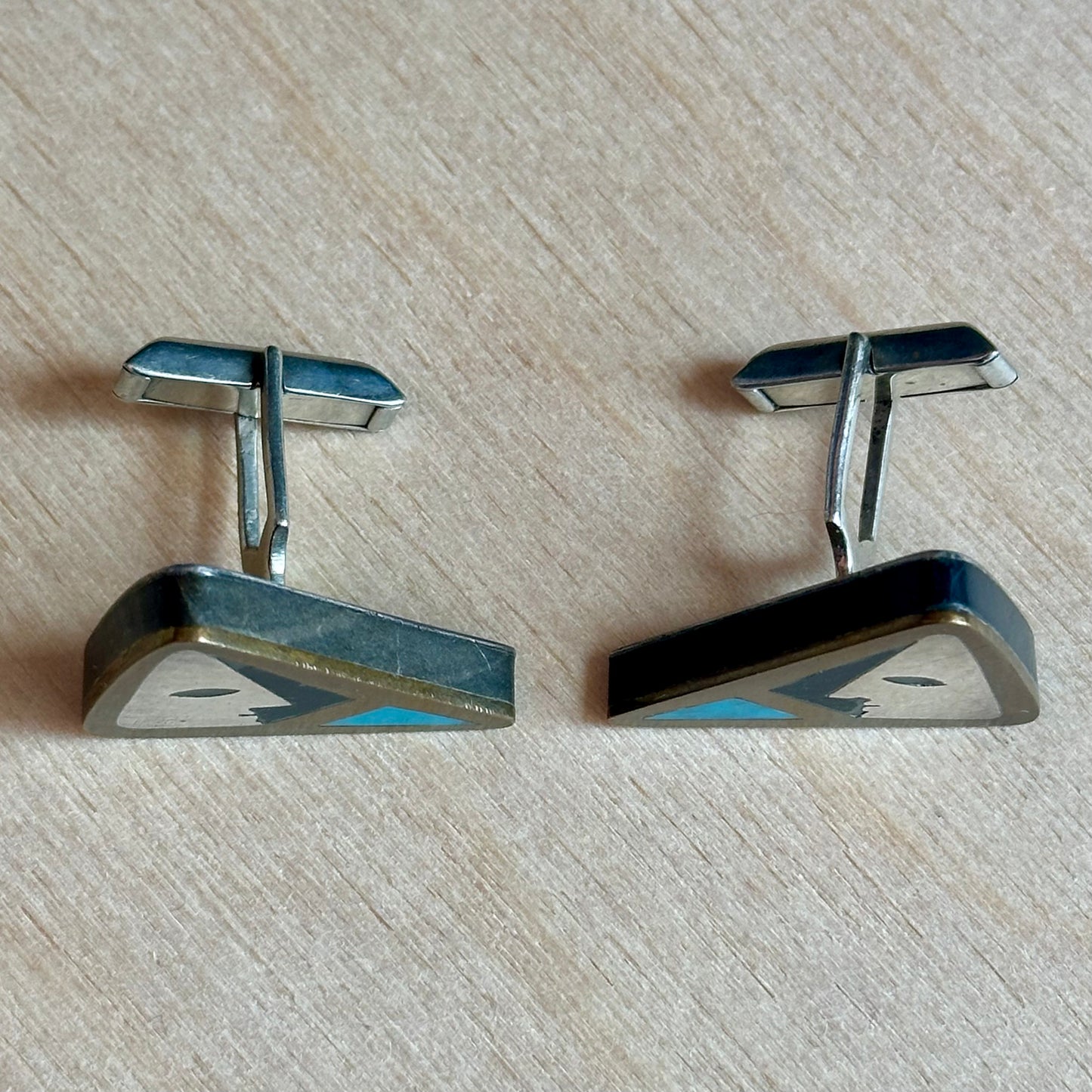 Vintage Los Castillo Sterling & Inlay Face Cufflinks