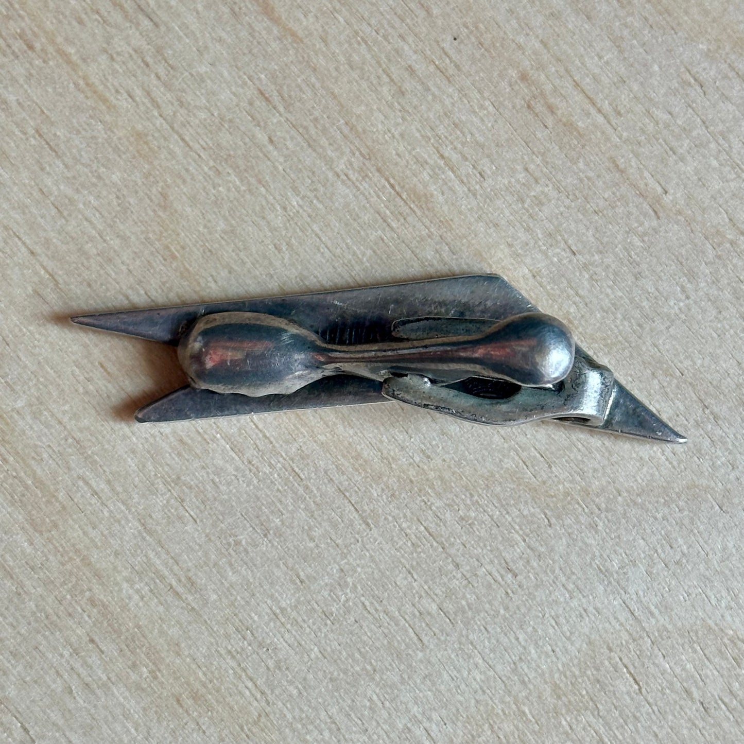 Vintage Antonio Pineda Taxco Silver & Onyx Tie Clip