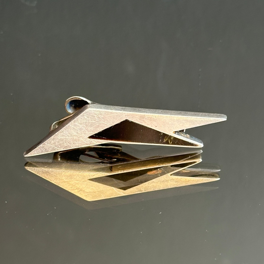 Vintage Antonio Pineda Taxco Silver & Onyx Tie Clip