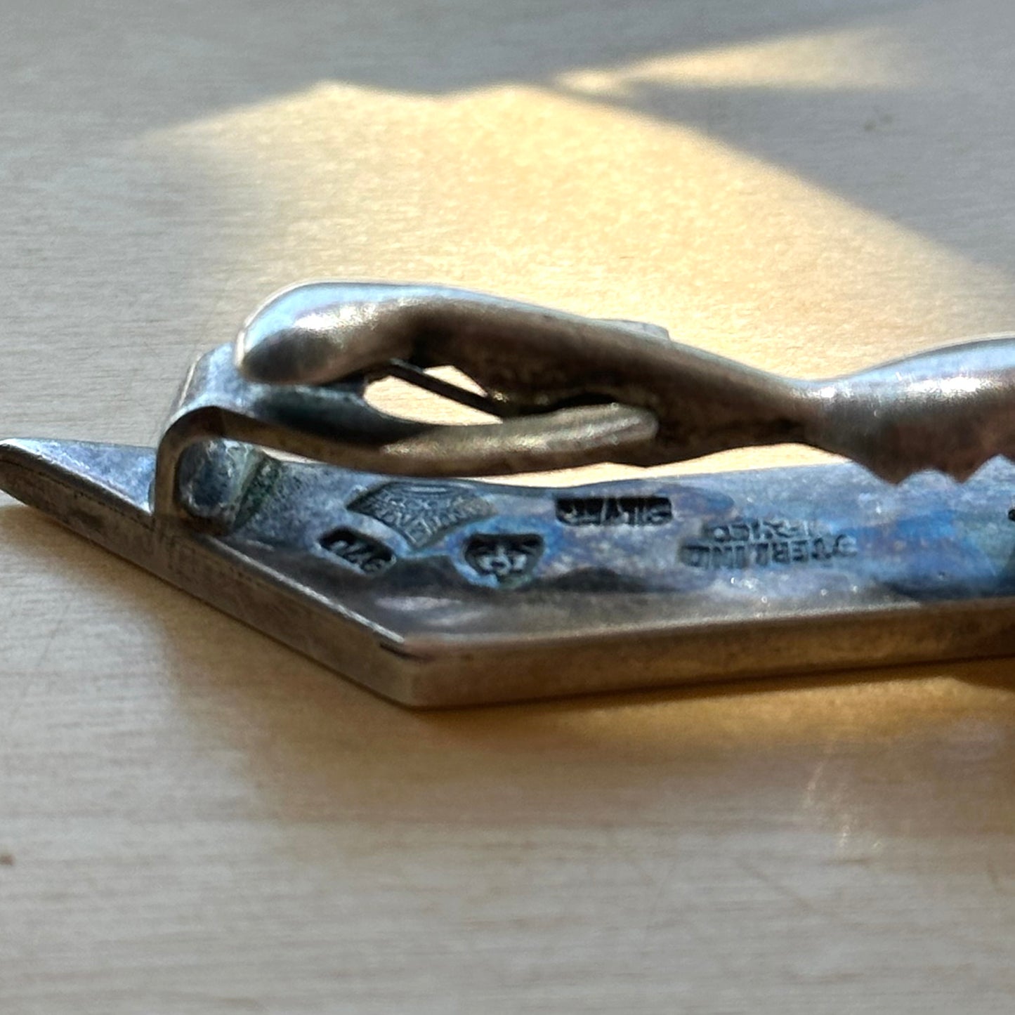 Vintage Antonio Pineda Taxco Silver & Onyx Tie Clip