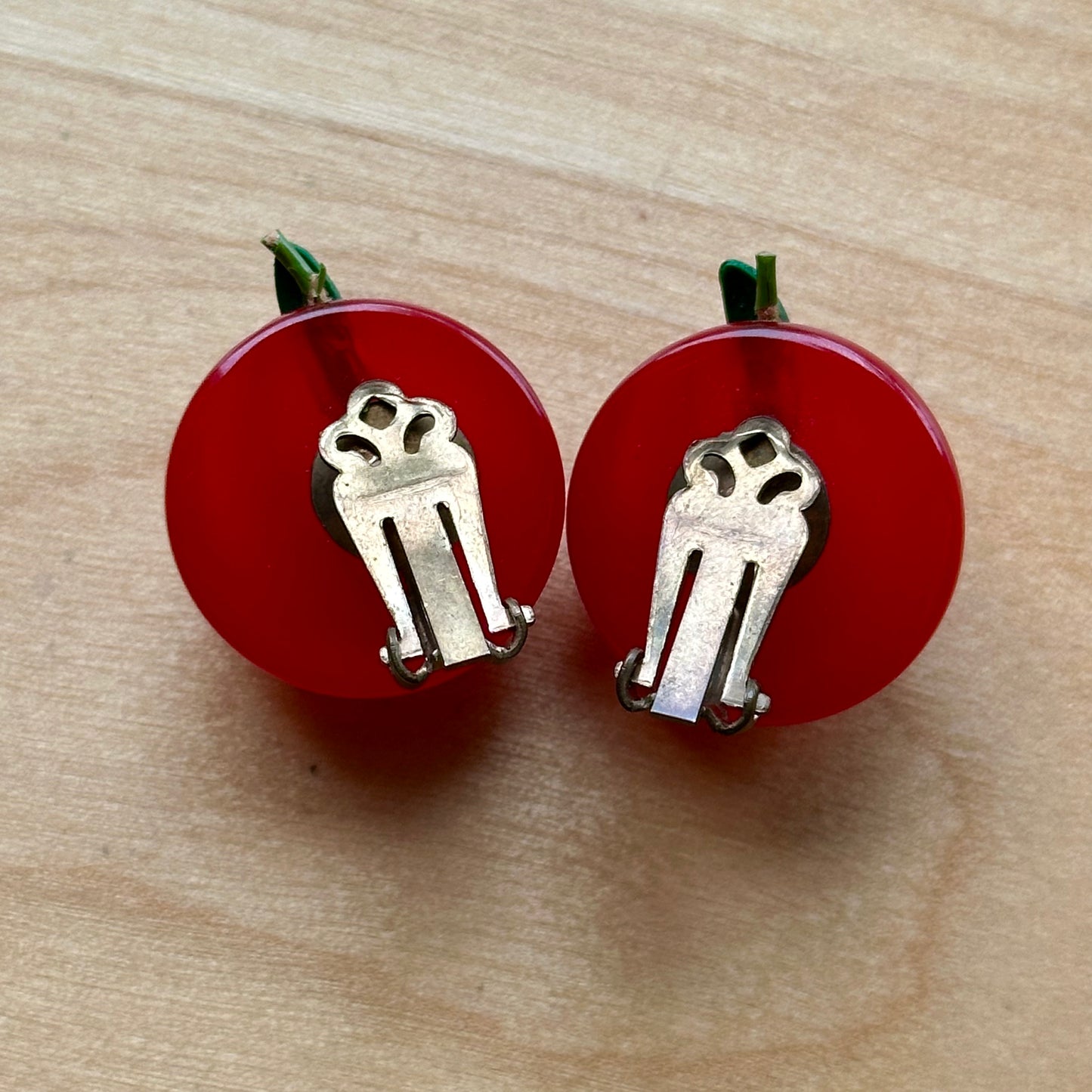 Vintage Bakelite Cherry Clip On Earrings