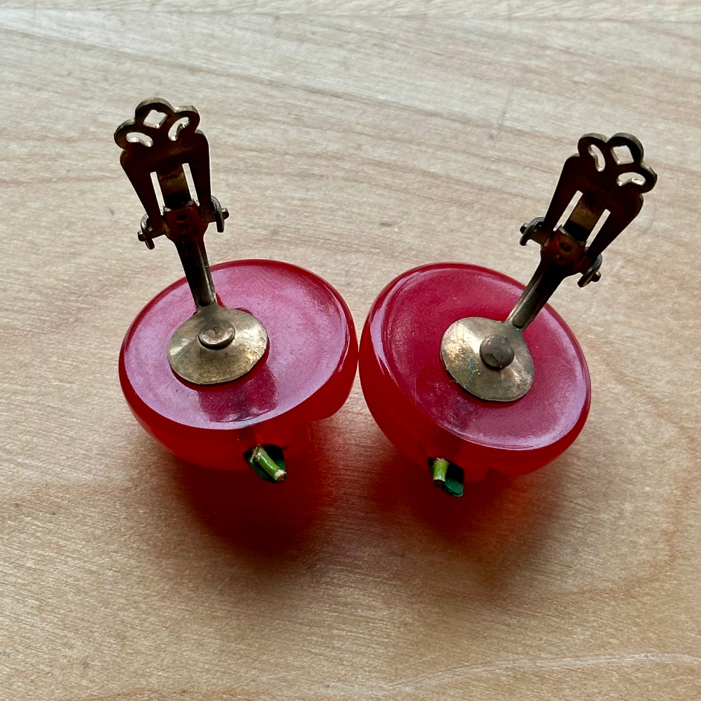 Vintage Bakelite Cherry Clip On Earrings