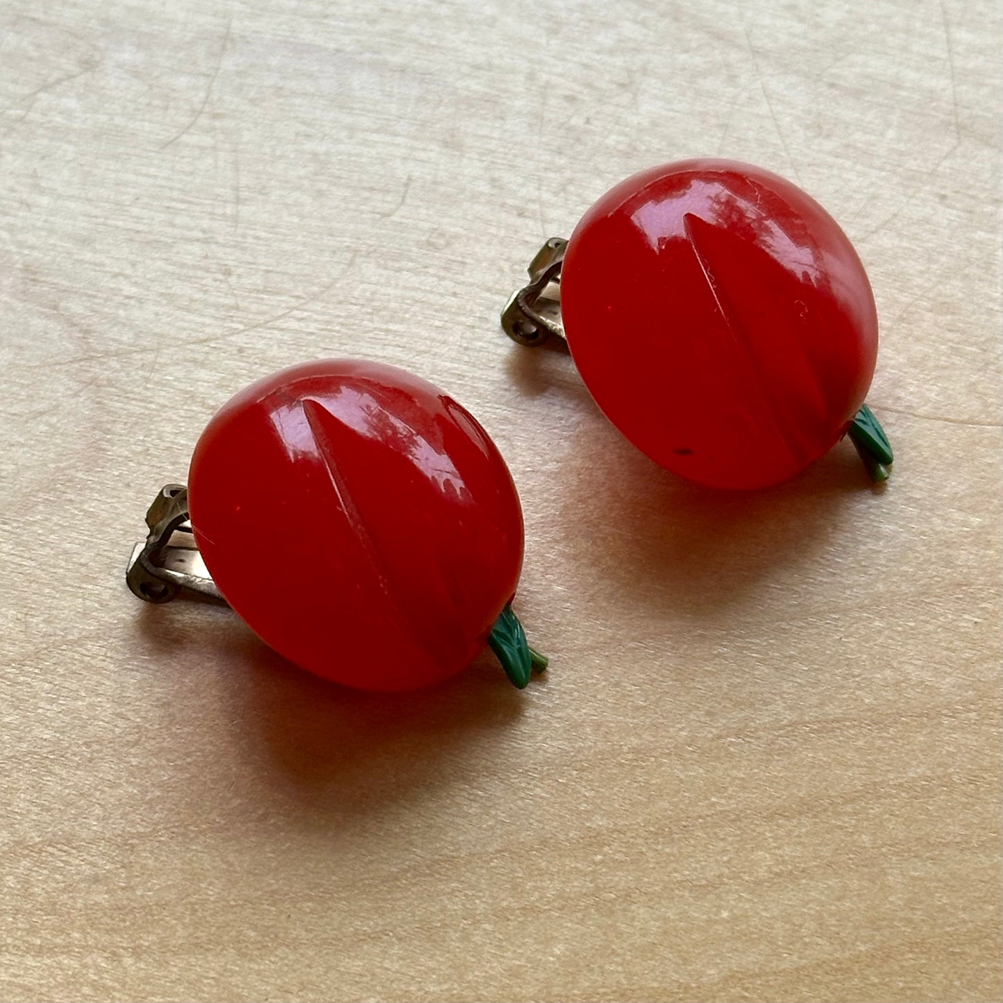 Vintage Bakelite Cherry Clip On Earrings