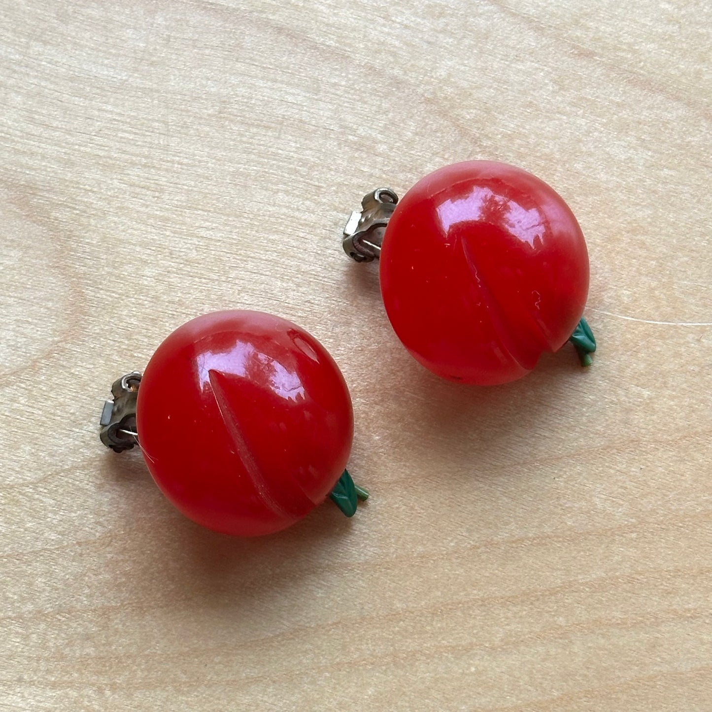 Vintage Bakelite Cherry Clip On Earrings