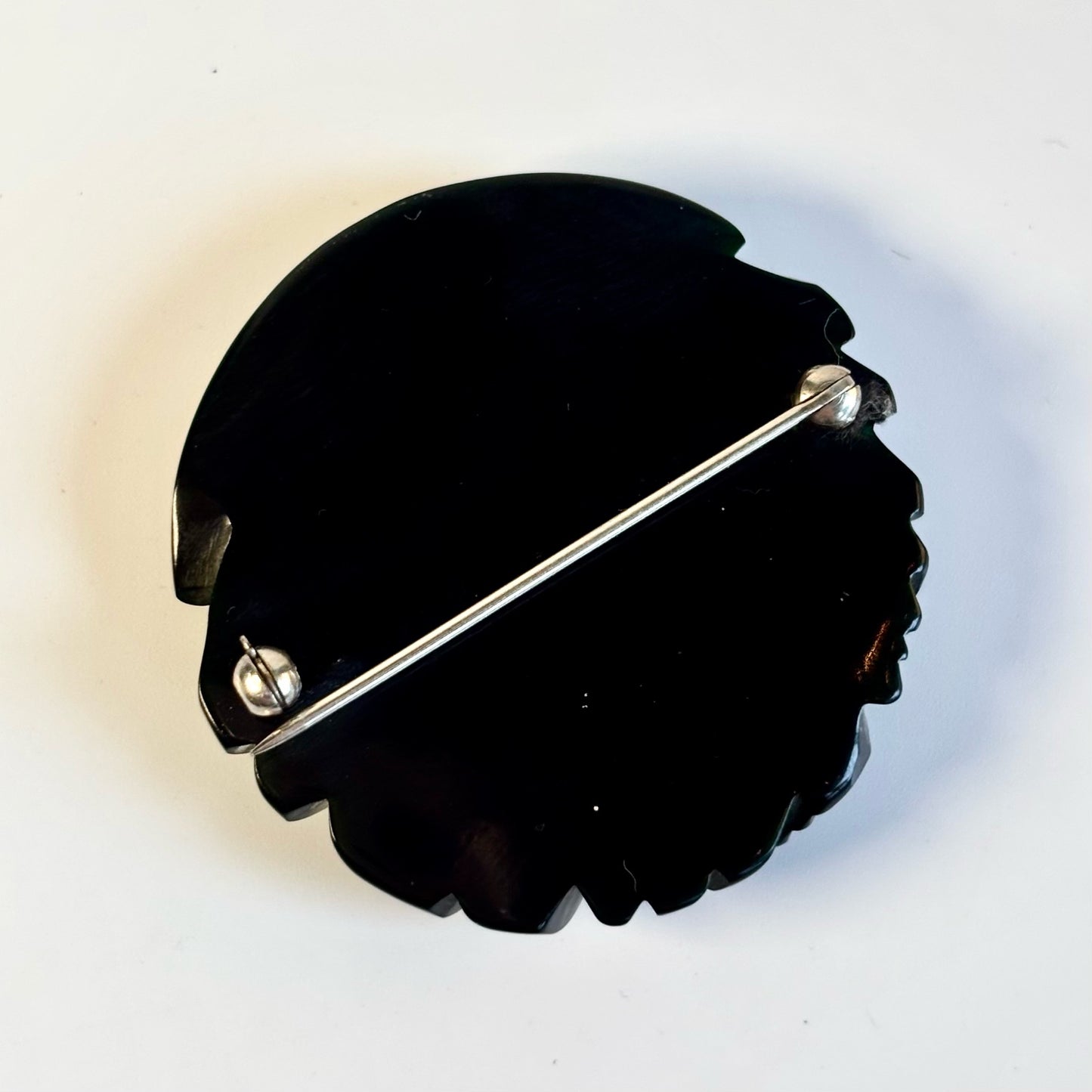 Vintage Bakelite Carved Black Brooch