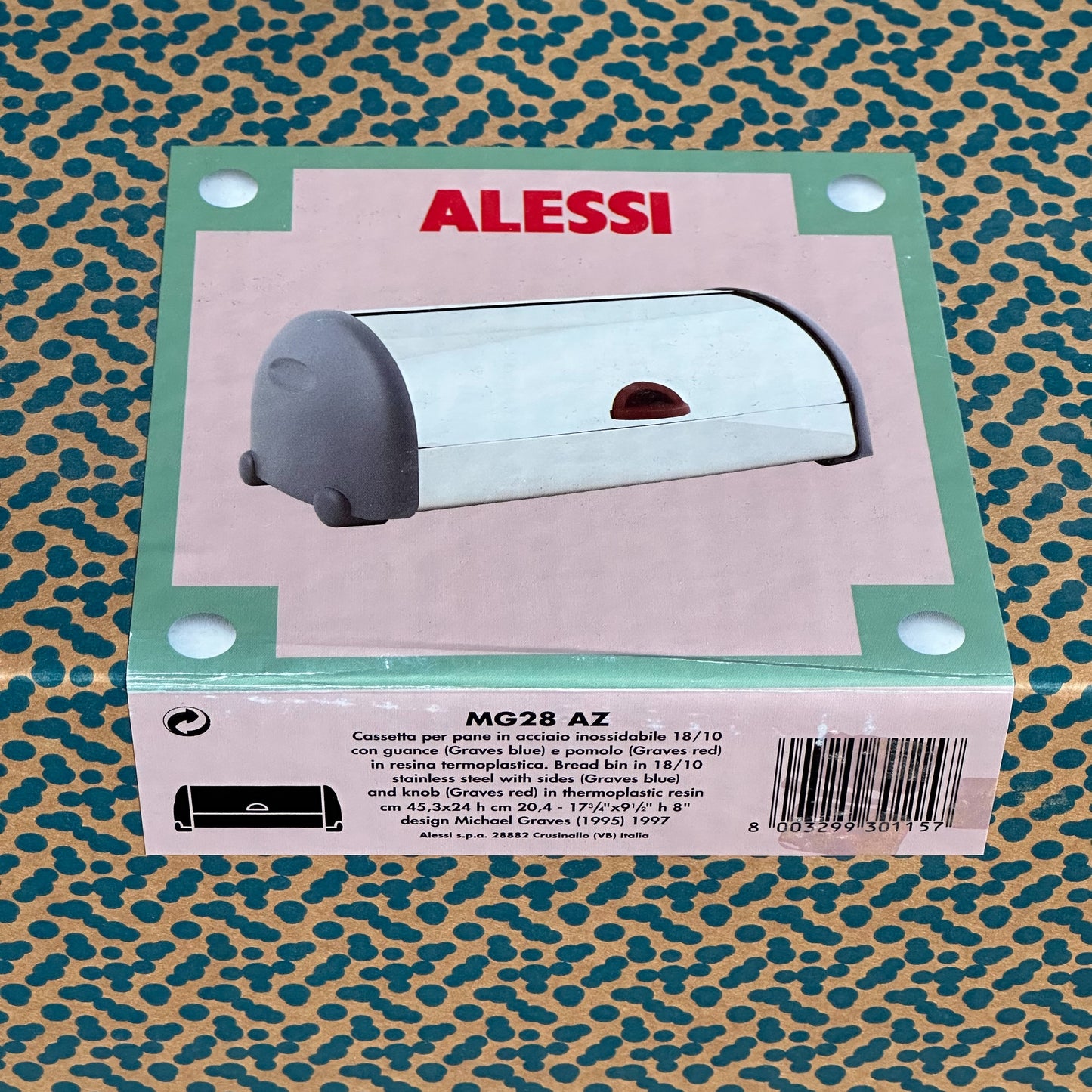 Vintage Alessi x Michael Graves Bread Box packaging details