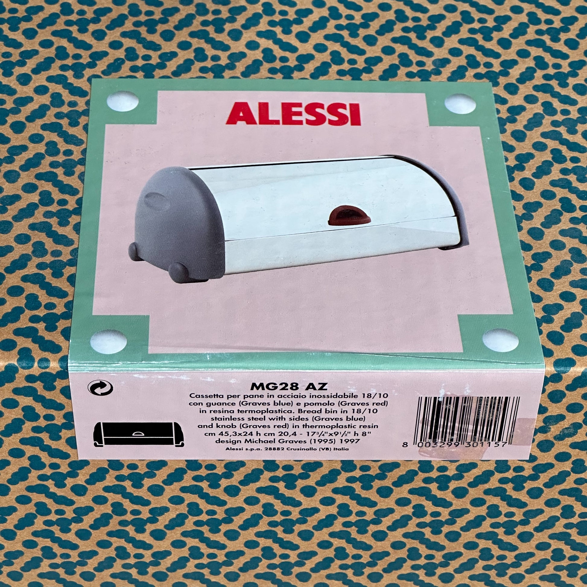 Vintage Alessi x Michael Graves Bread Box packaging details