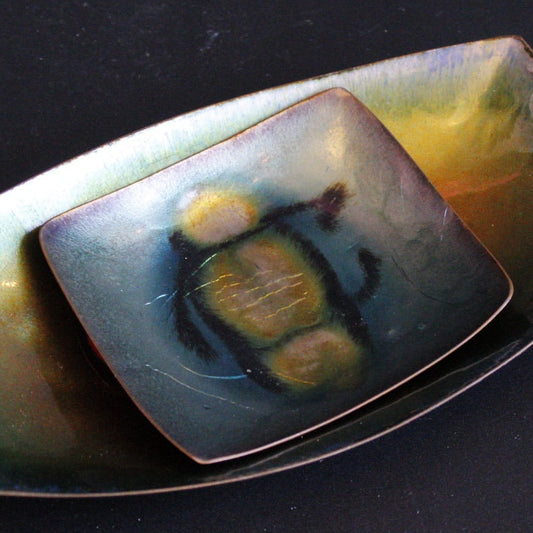 Midcentury Modern Enameled Copper Dish, Square