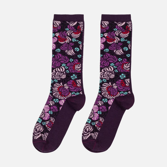 Pair of socks with floral pattern on a white background