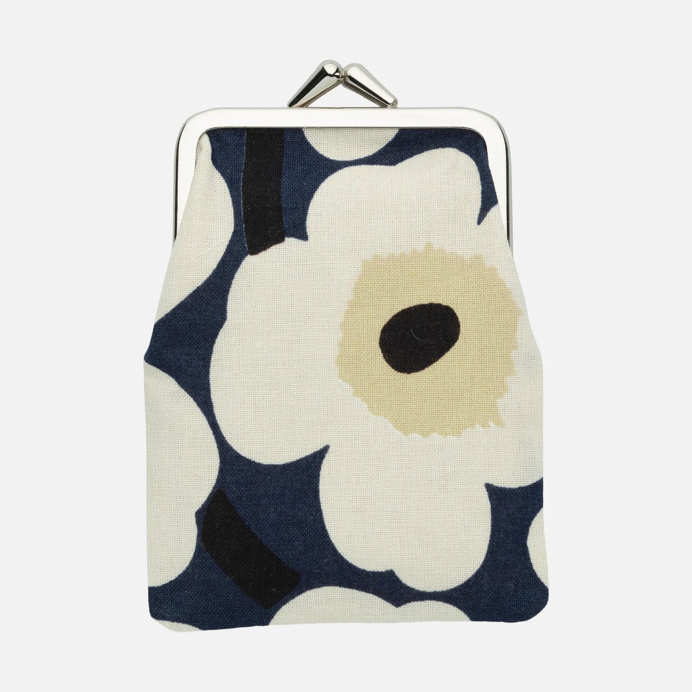 Marimekko Unikko Card purse in midnight blue, cream and hay colors