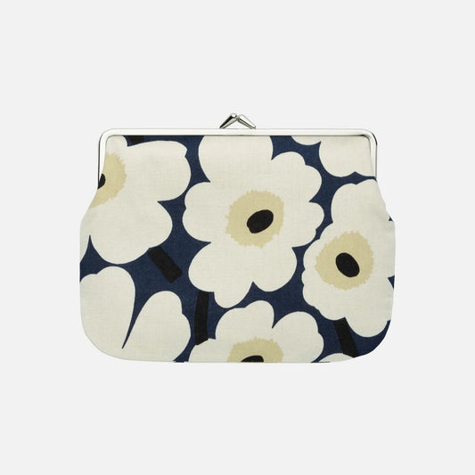 Marimekko Unikko coin purse in navy blue, cream and tan