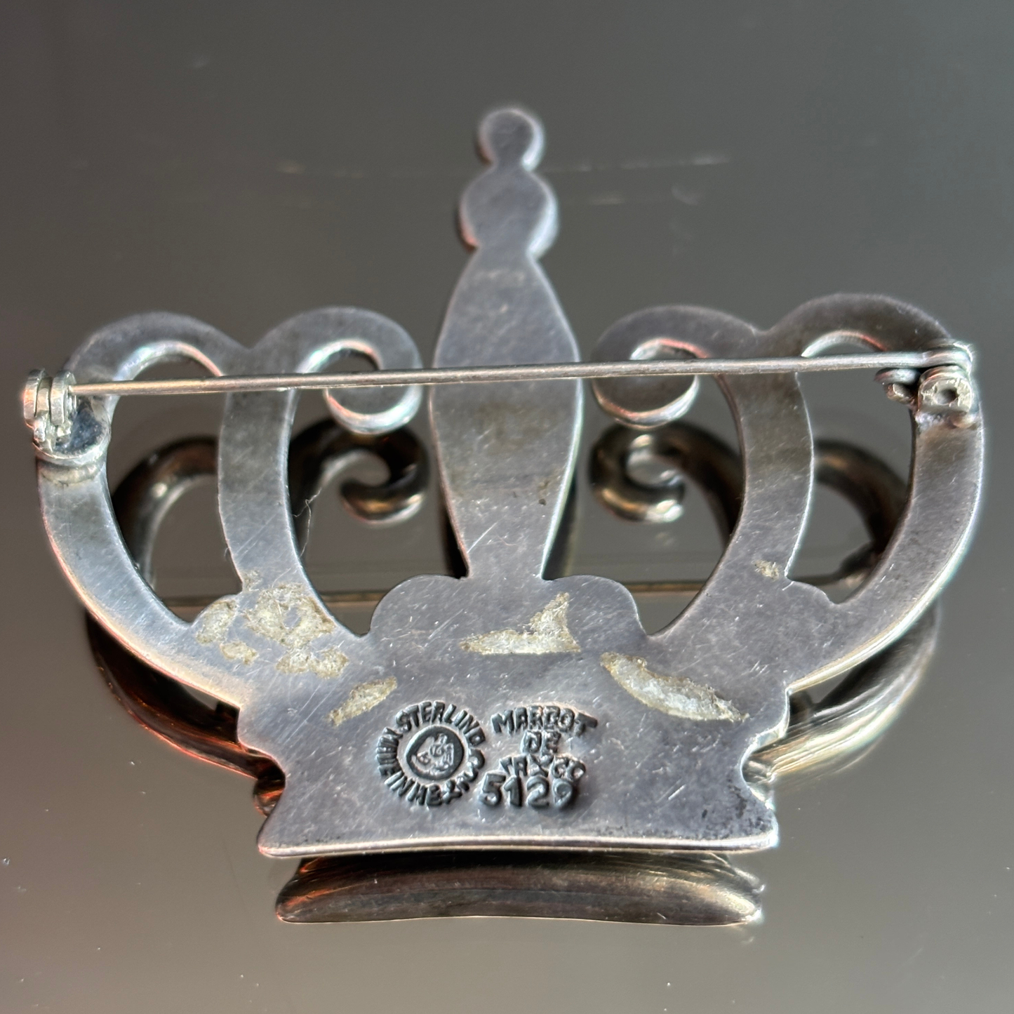 Margot de Taxco Mexican Sterling Silver Crown Brooch