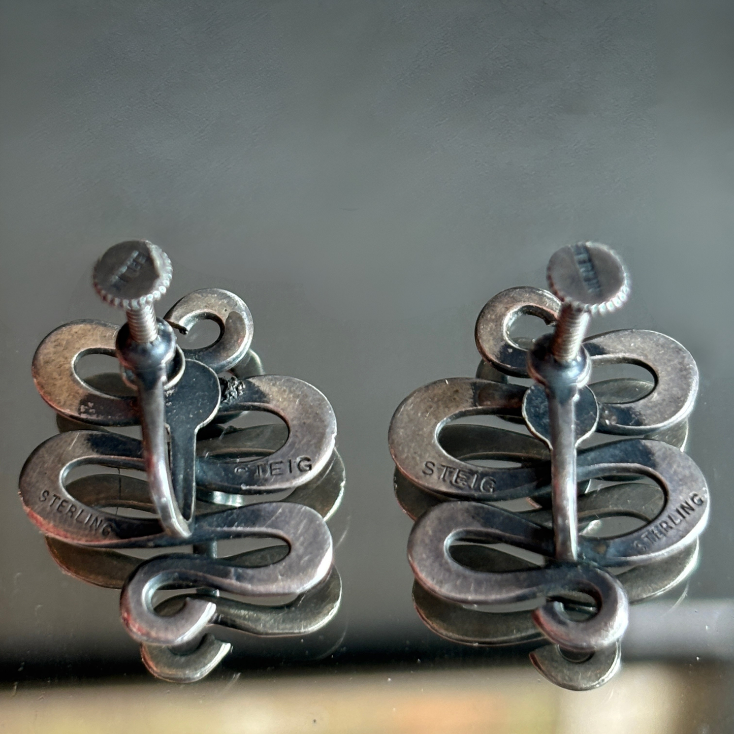 Vintage Henry Steig Sterling Silver Serpentine Earrings